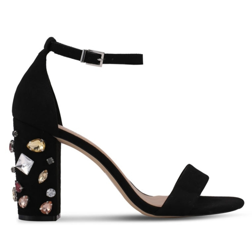 Black Suede Strap Sandals Studded Studded Gems